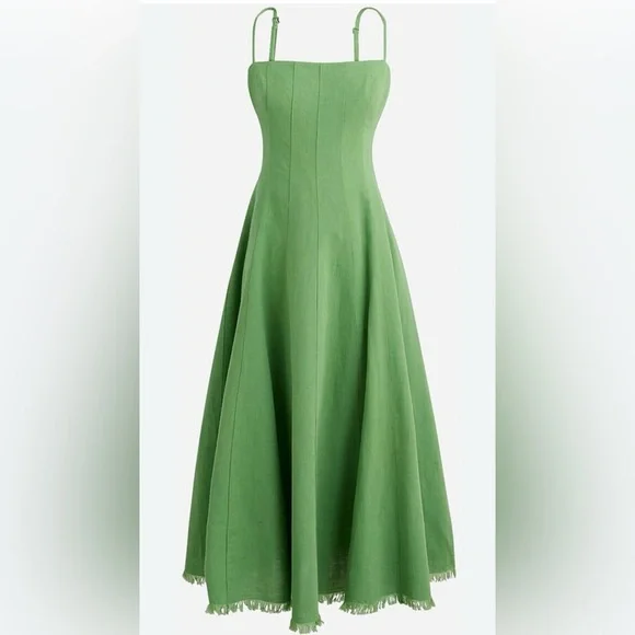 NWT J.Crew Seamed Flare Midi Dress in Linen - Picture 1 of 9